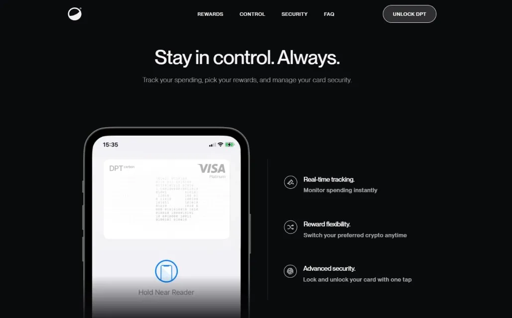 The DPTCard app section, with the card on a phone